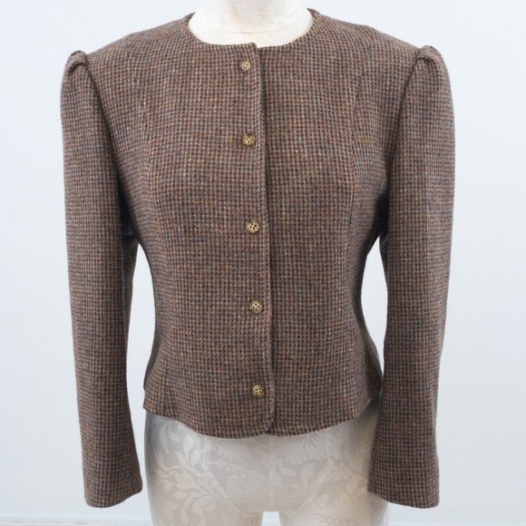 Vintage 70s M Cropped Tweed Blazer Jacket Brown - Picture 12 of 12